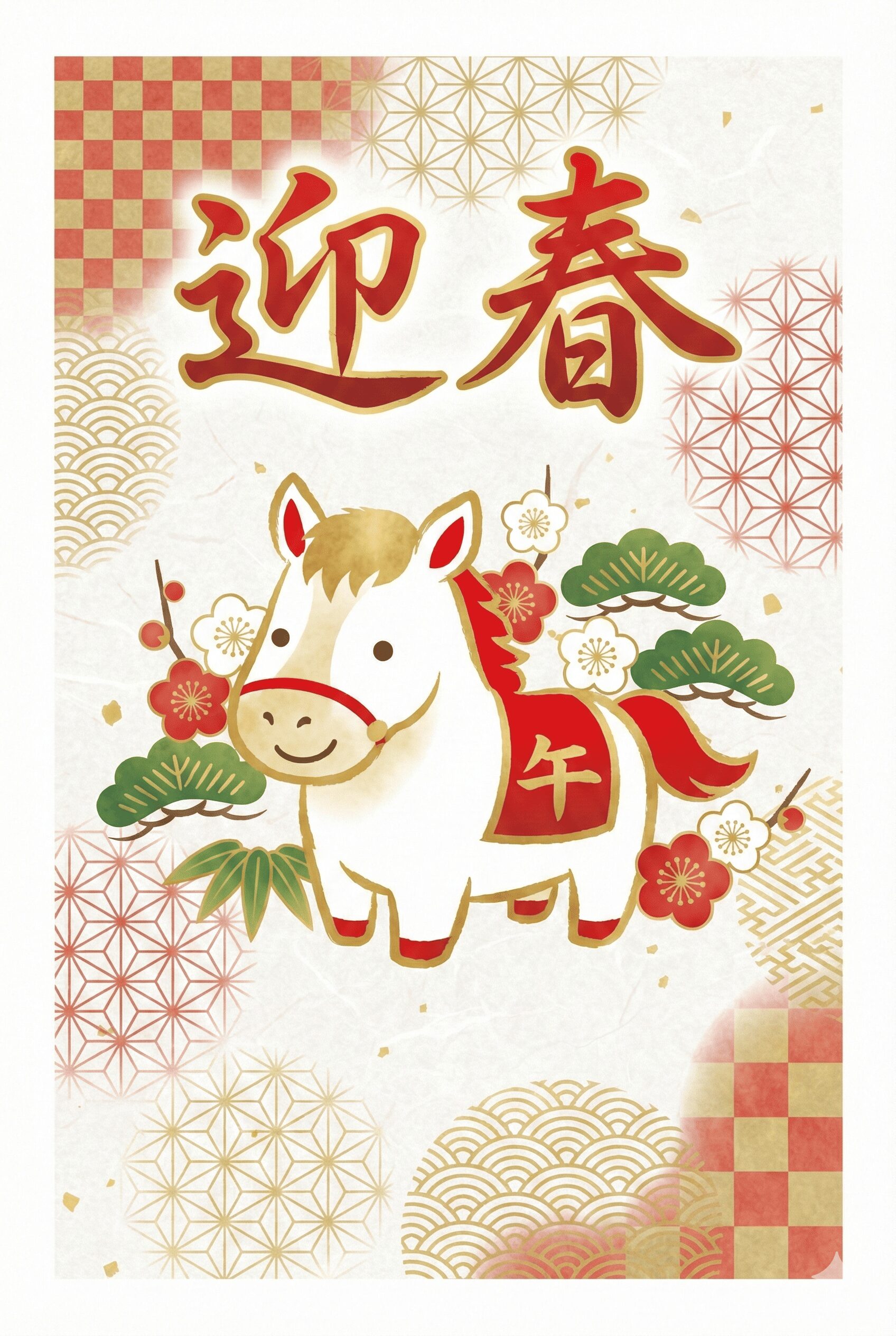 ナノバナナで作成した年賀状（2026年午年）かわいいイラスト