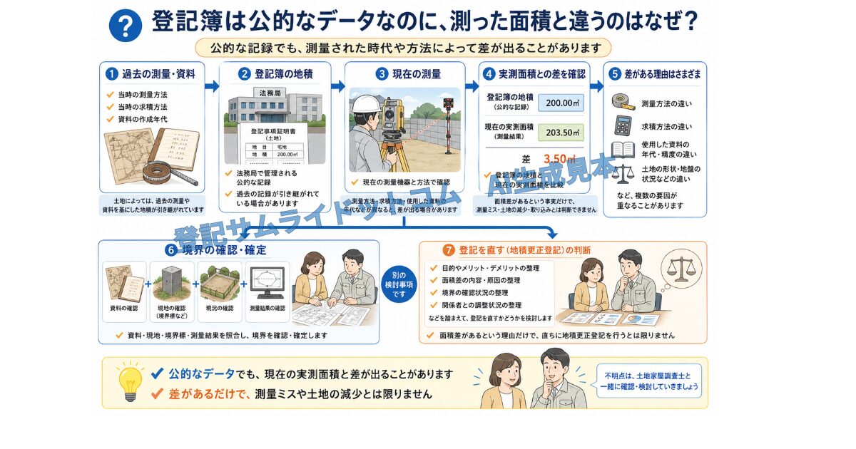 「登記簿は公的なデータなのに、測った面積と違うのはなぜ？」