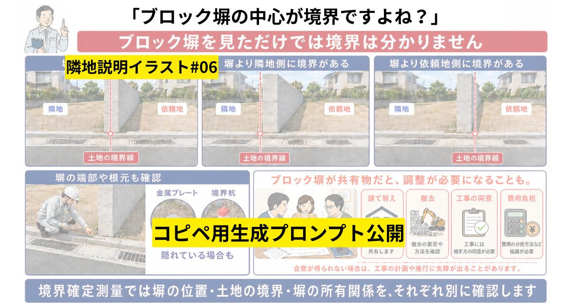 【コピペ可】「ブロック塀の中心が境界ですよね？」を図解するAI画像プロンプト